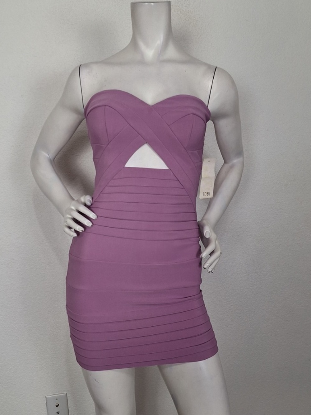Tobi Purple Sweetheart Neck Romantic Coquette Strapless Bodycon Mini Dress Sz XS